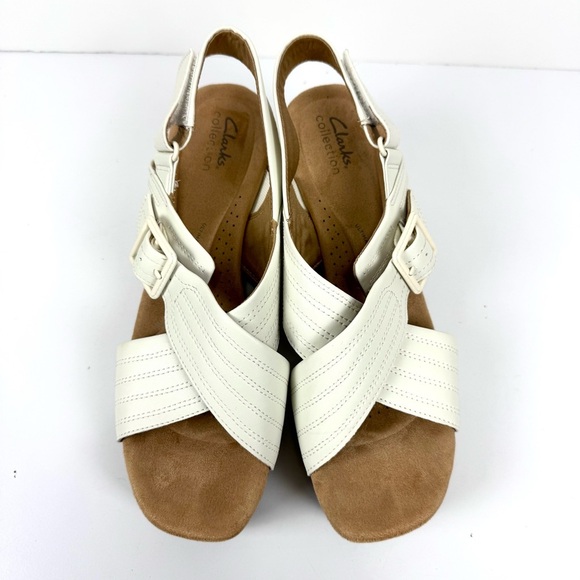 Clarks Collection Ivory Nerisa West Buckle Cork Wedge Sandals Sz 10 Comfort Shoe - Picture 2 of 9